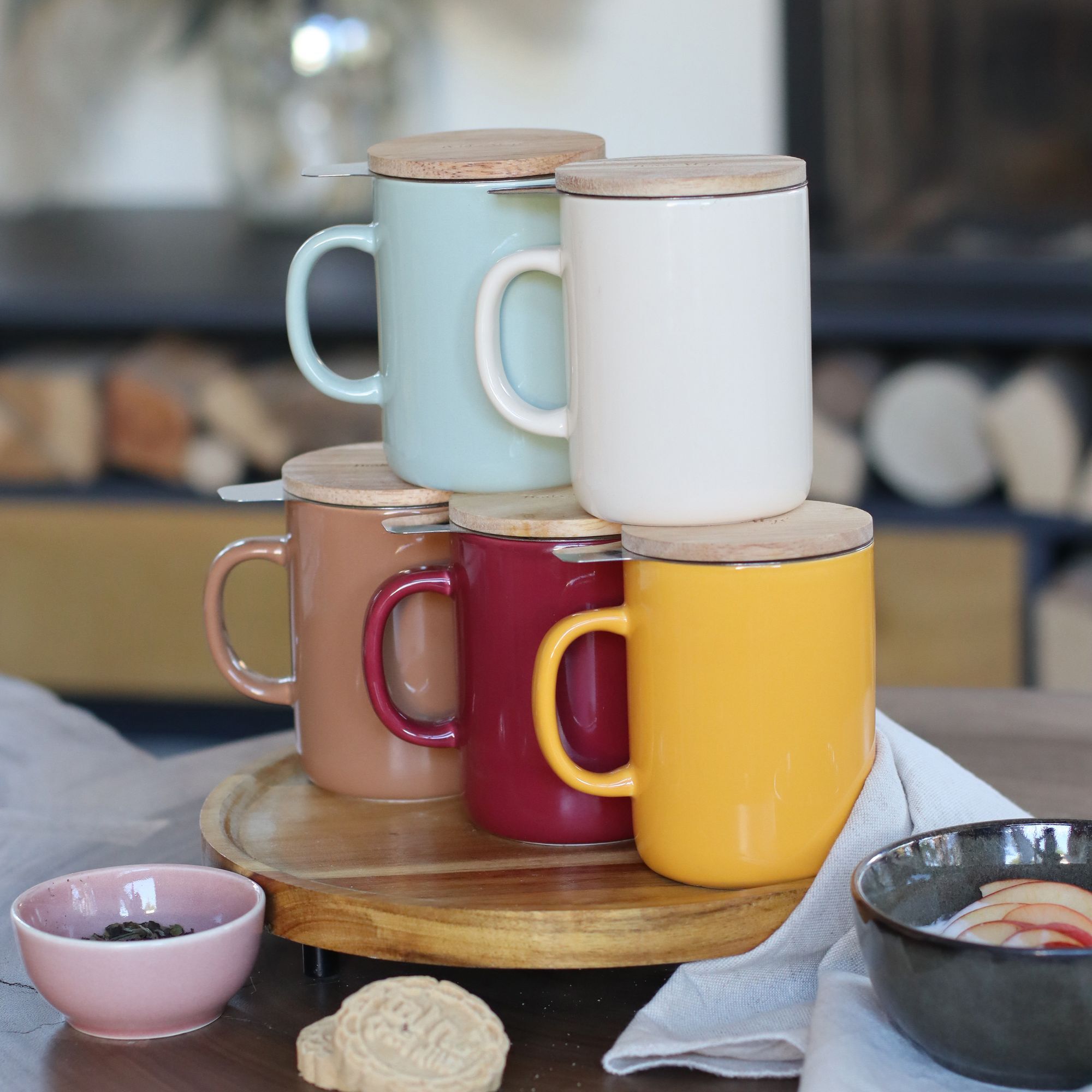 Tisanière en grès jaune avec couvercle en bois 350ml ANNA