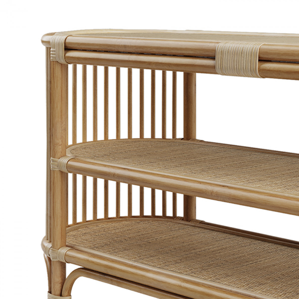 Console 140 cm en rotin naturel avec étagères - Marthe
