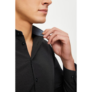 Camicia Uomo 1 Bottone Francese Slim Cotone Poliestere Stampato Nero/Grigio Scuro