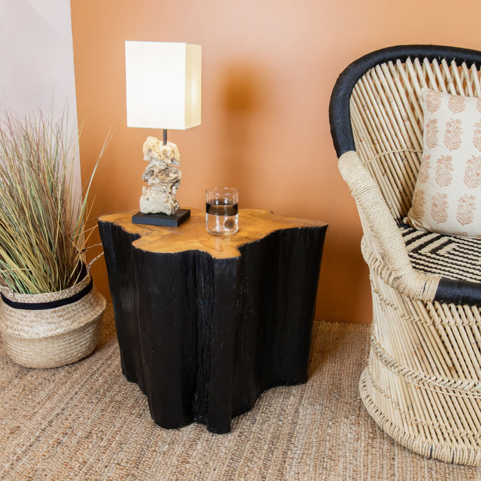Bout de canapé en bois brûlé 40cm KURO