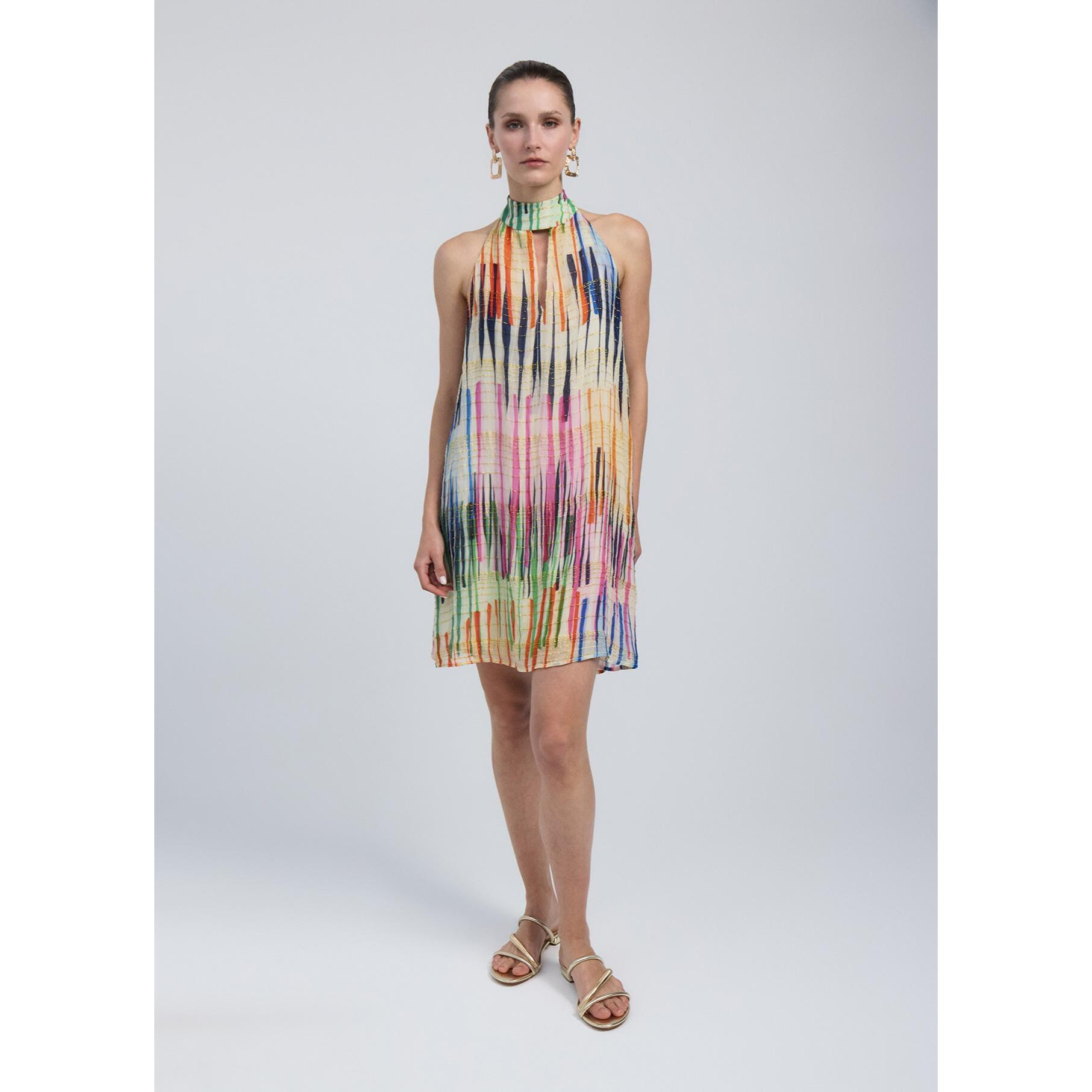 Abito corto con stampa multi-stripe