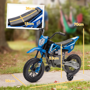 Moto cross électrique dirt bike enfant 12V 2 moteurs 2 vitesses 2,4-5 Km/h musiques bleu