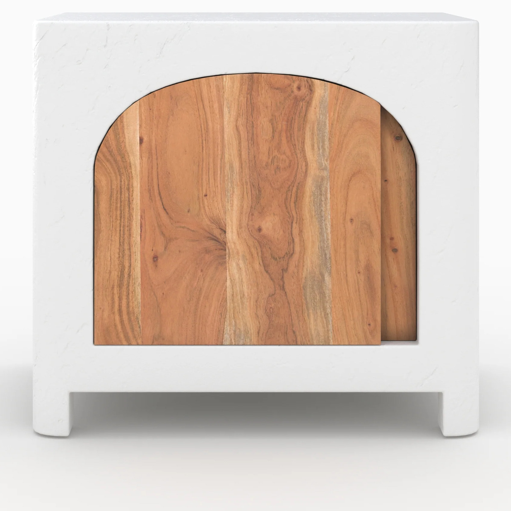 Table de chevet en béton blanc cassé et bois d'acacia - Fira