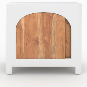 Table de chevet en béton blanc cassé et bois d'acacia - Fira
