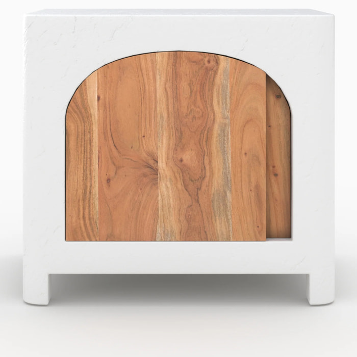 Table de chevet en béton blanc cassé et bois d'acacia - Fira