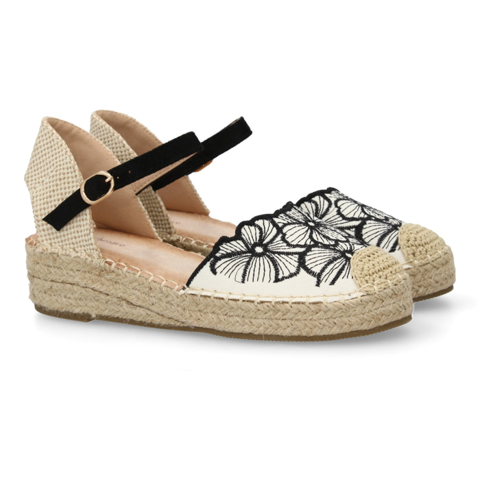 Sandalia de cuña de yute para mujer, comodas y elegantes, diseño de flores