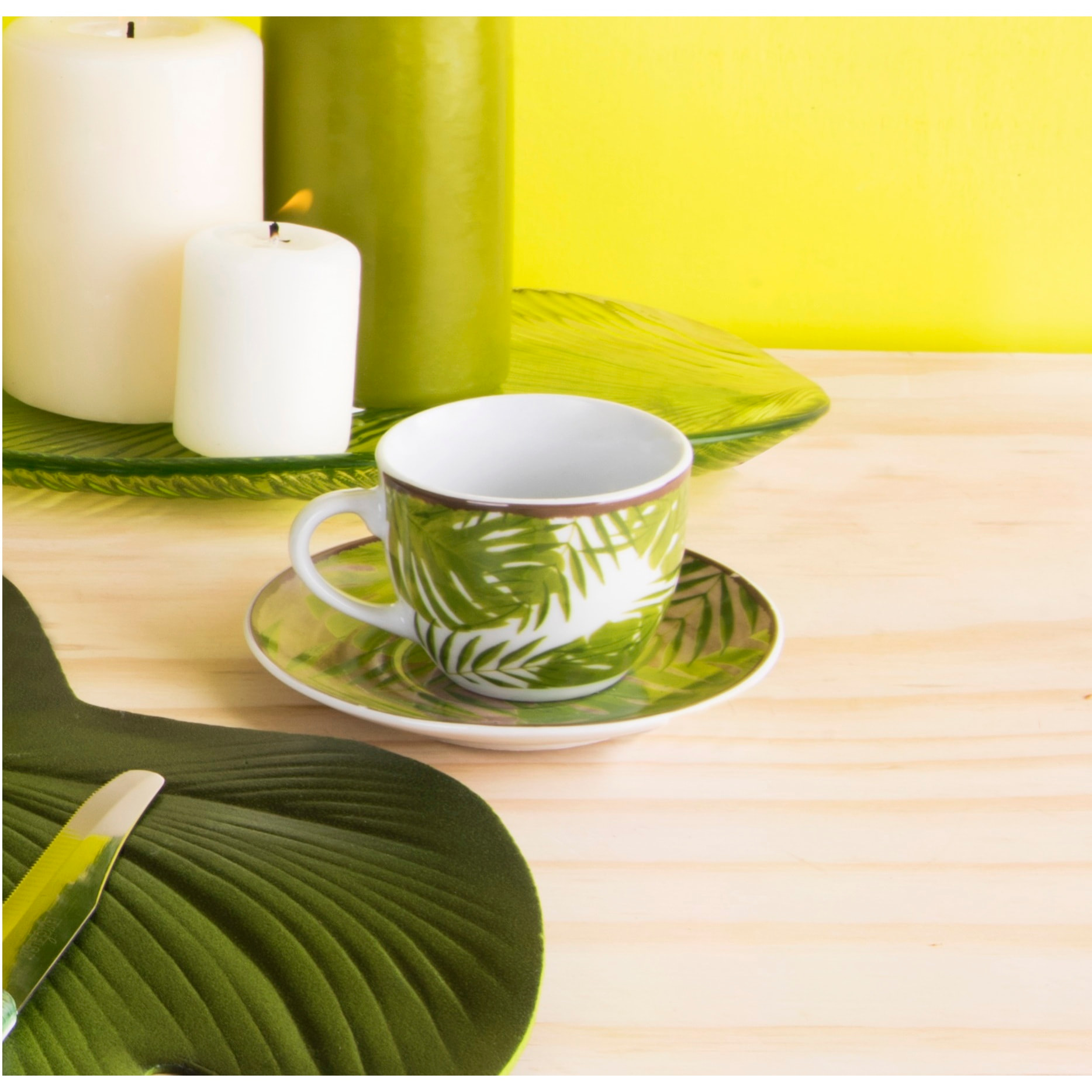 Set 6 Tasses à Café avec Soucoupes Excelsa – Foliage, Porcelaine Multicolore