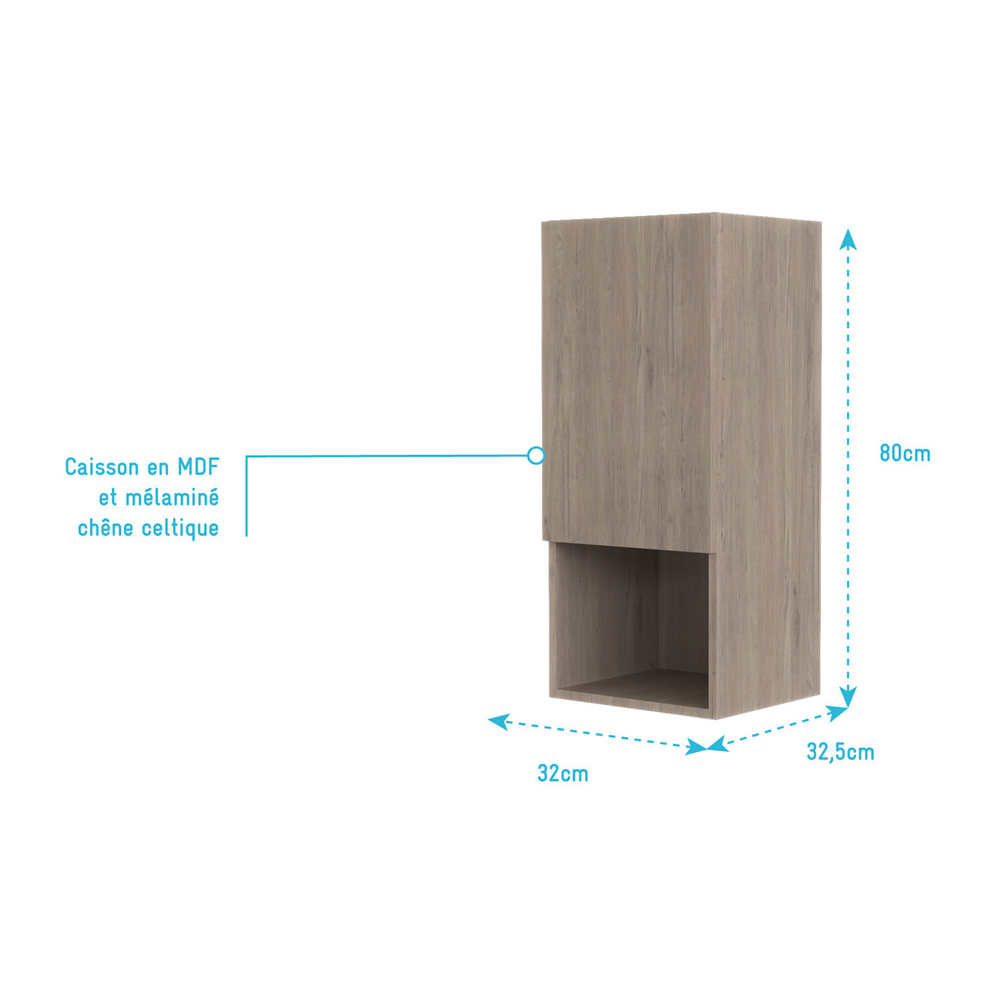 Colonne de rangement blanche - Porte et niche - 35x80x32.5 cm