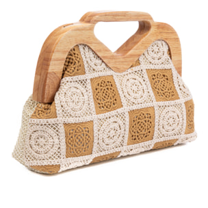 Bisenzio Bolso de mano Mujer. Fabricado en madera natural, algodón y paja trenzada.