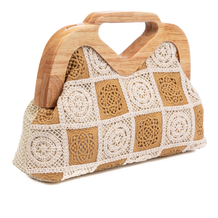 Bisenzio Bolso de mano Mujer. Fabricado en madera natural, algodón y paja trenzada.