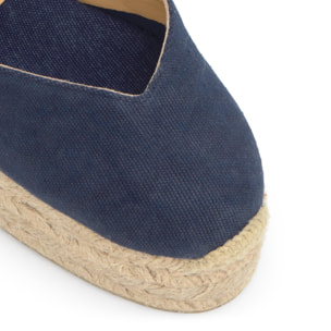 Alpargata con cuña 8 cm en lona de algodón con pala en v y cintas al tobillo