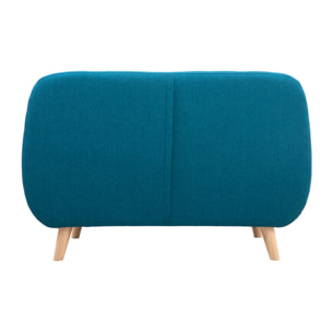 Canapé scandinave déhoussable 2 places en tissu bleu canard et bois clair YNOK
