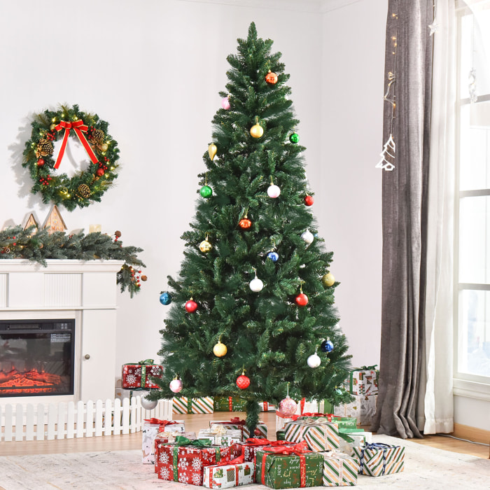 HOMCOM Árbol de Navidad Artificial 210 cm Ignífugo con 1064 Ramas con 2 Tipos de Puntas de PVC Base Plegable y Soporte de Acero Decoración Navideña de Interior Verde