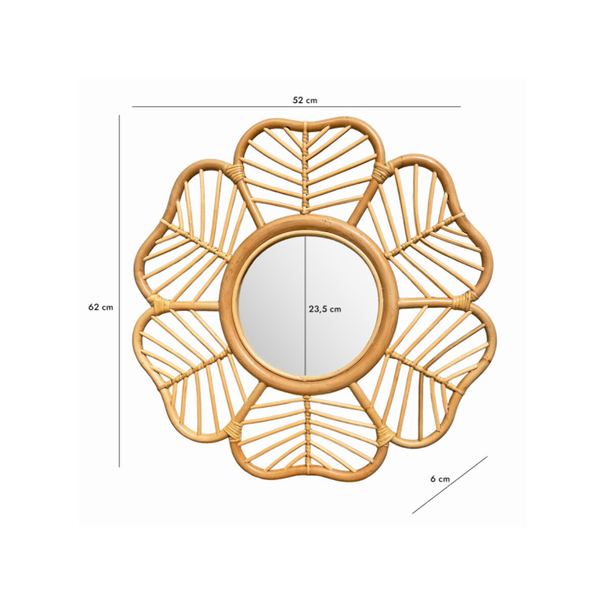 Miroir mural fleur D. 62 cm rond en rotin naturel tressé - MAGUI