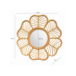 Miroir mural fleur D. 62 cm rond en rotin naturel tressé - MAGUI