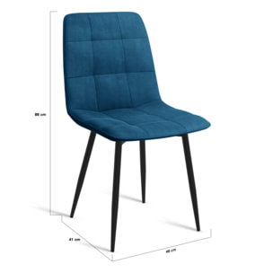 Chaises Linda velours bleu pieds noirs - lot de 6