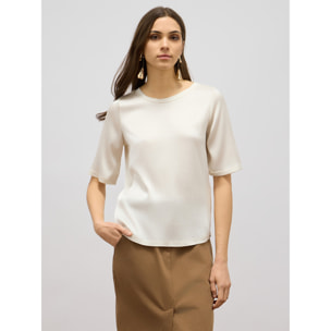 Oltre - Camiseta de raso con manga tres cuartos - Blanco