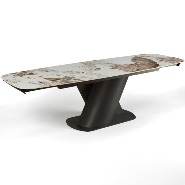 Table à manger extensible Tomasucci JAN, en céramique, marbre onyx, noir, 180/220/260 × 90 × 75 cm