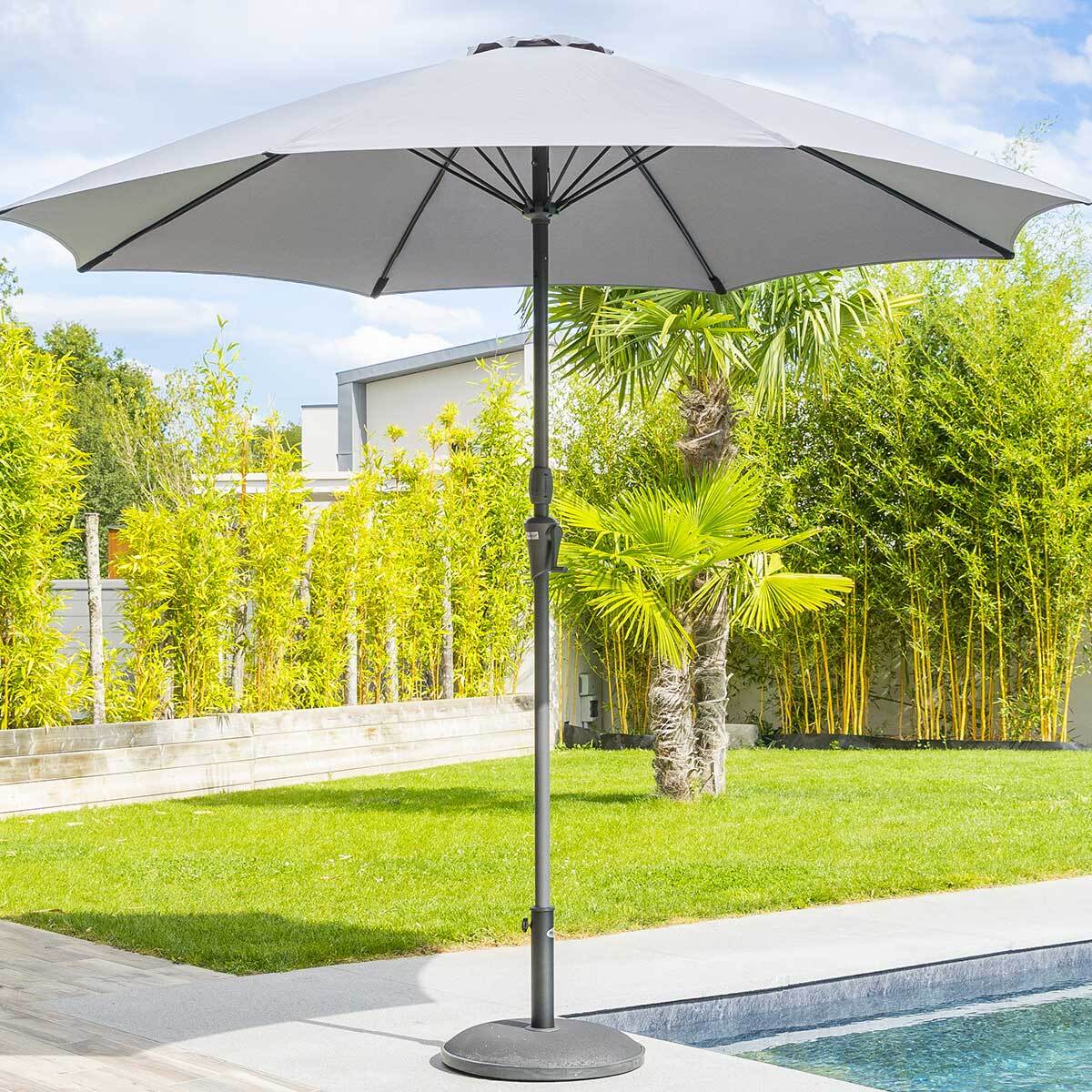 Parasol droit rond "Sisko" ardoise D2,7m en aluminium traité époxy