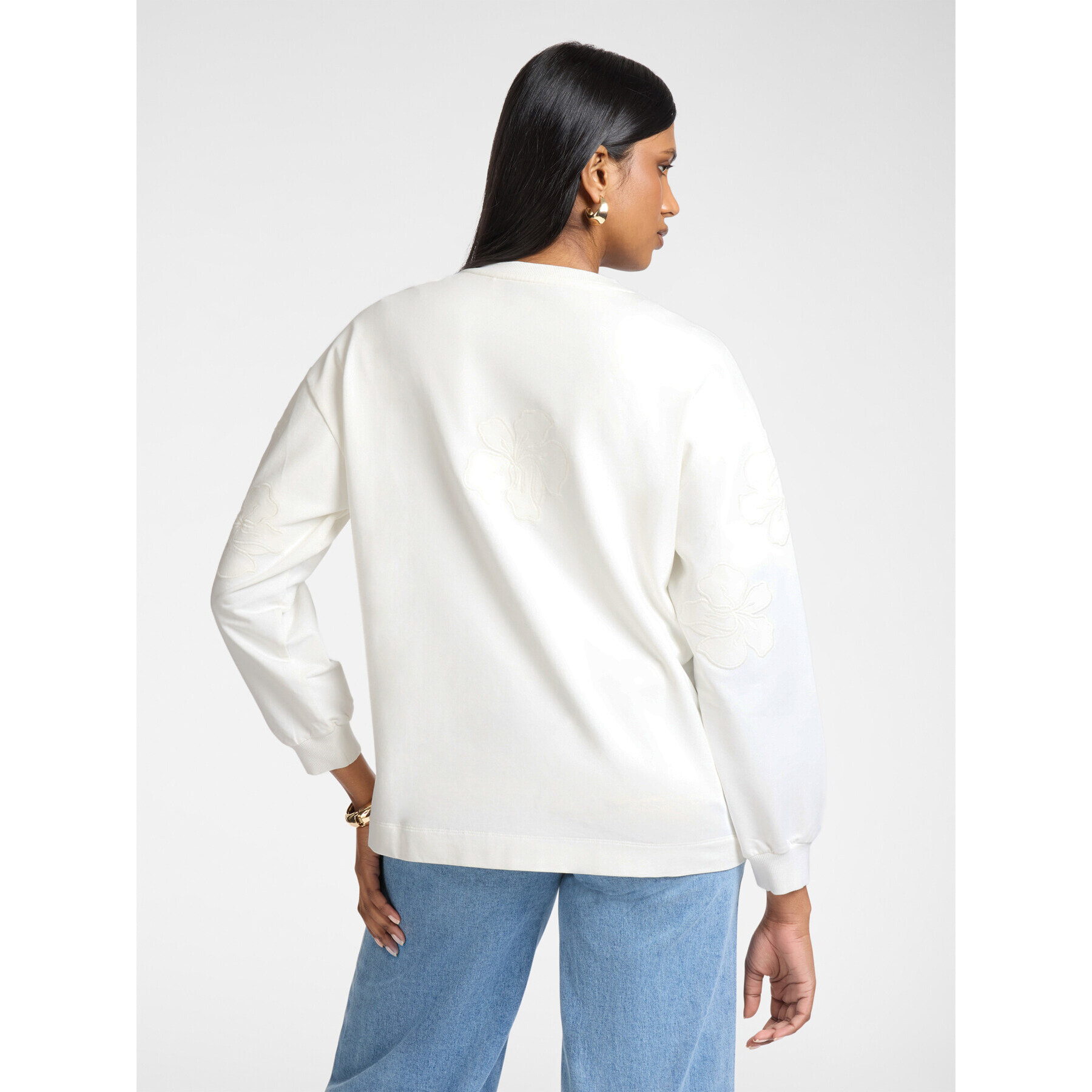 Elena Mirò - Sudadera de cuello redondo en algodón con bordados - Blanco