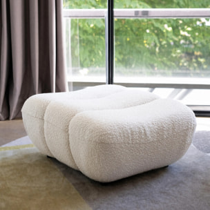 Pouf repose-pieds en tissu bouclé blanc - Teddy