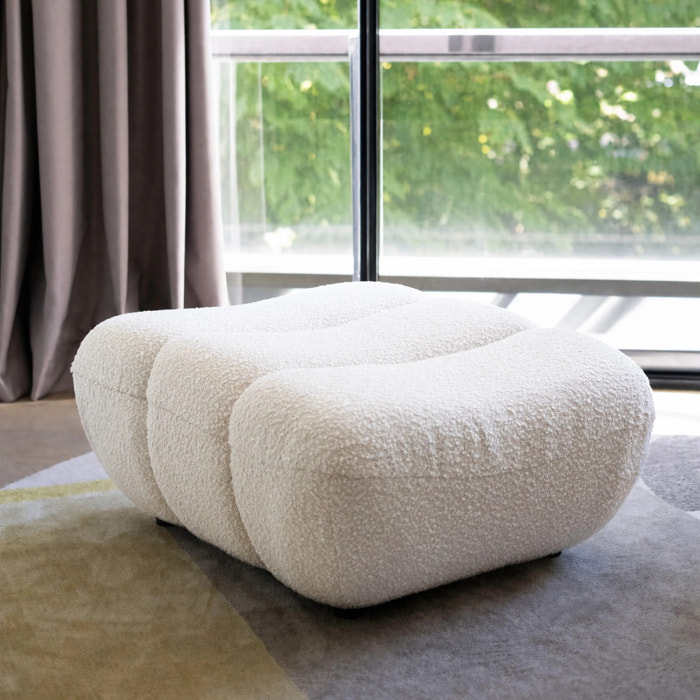Pouf repose-pieds en tissu bouclé blanc - Teddy