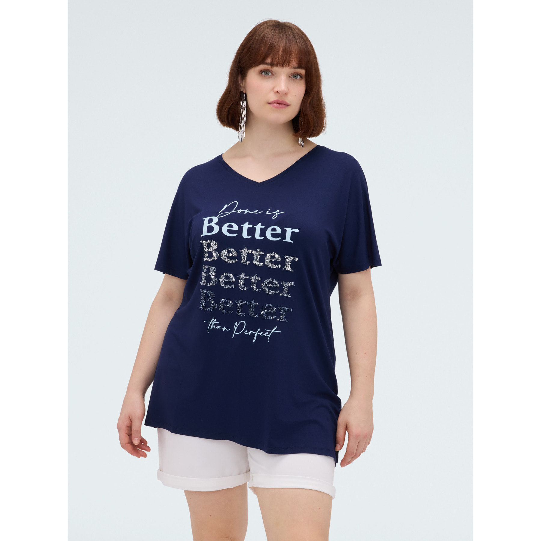 Fiorella Rubino - T-shirt in viscosa con scritta e paillettes - Blu