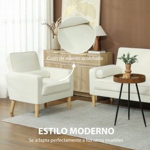 Sillón de Salón Tapizado en Terciopelo Butaca de Salón de 76 cm con Asiento Capitoné 1 Almohada y Patas de Madera para Espacios Pequeños Dormitorio Sala de Estar Oficina Crema