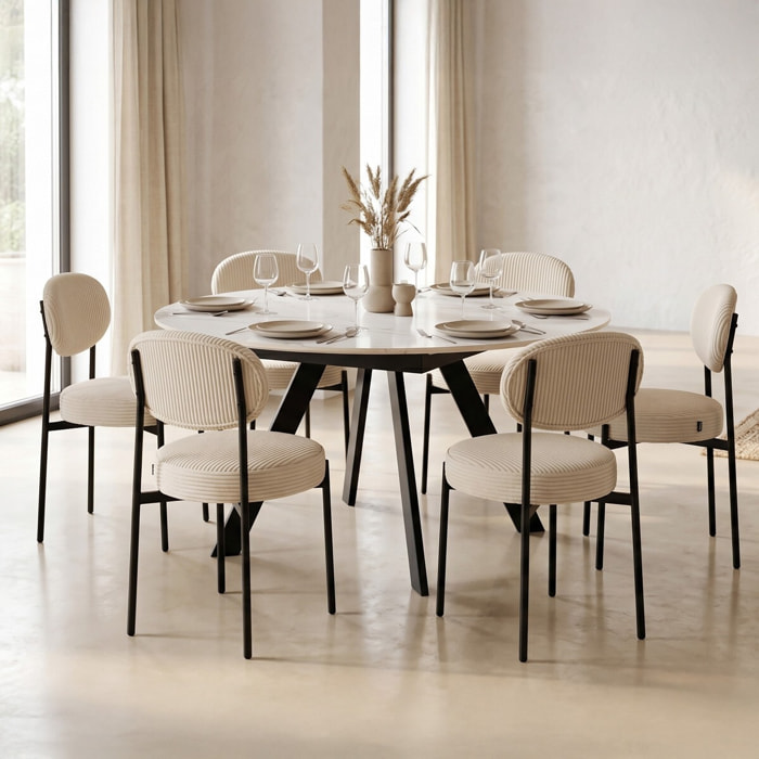 Table à manger ronde extensible 3/6 couverts en céramique effet Marbre - CIRCE