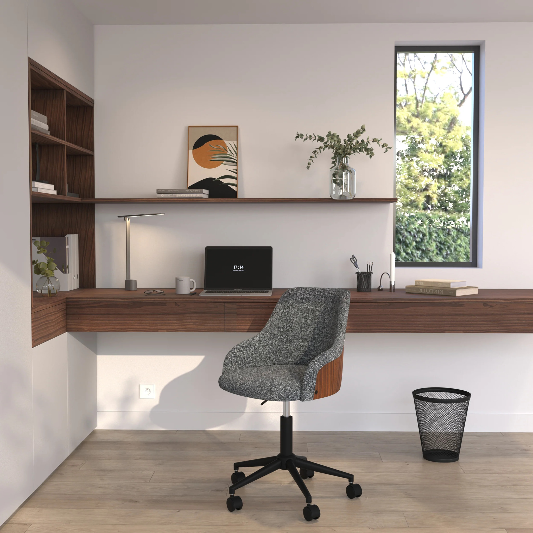 Chaise de bureau pivotante et réglable en tissu gris - Ninon