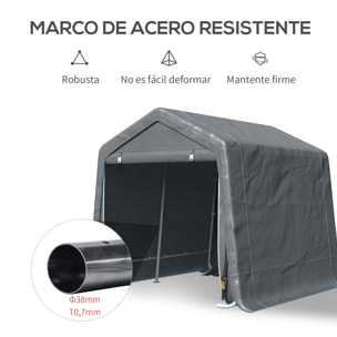 Carpa de Jardín Exterior para Herramientas Bicicletas 2,8x2,4x2,4 m Cobertizo Exterior con 2 Puertas con Cremallera Impermeable Anti-UV Carpa para Jardín Gris