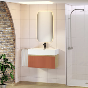 Ensemble de Salle de Bain Zel | Meuble Suspendu | 70 cm Écarlate | Un Tiroir | Lavabo Encastré | Miroir non inclus | Meuble Monté | Alday