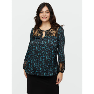 Fiorella Rubino - Blusa animalier con pizzo - Nero