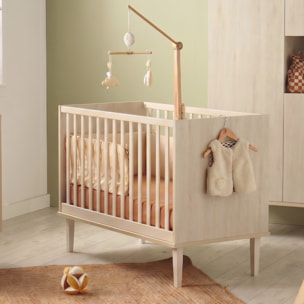 Lit bébé 120x60 sur pieds - décor bois hêtre cendré