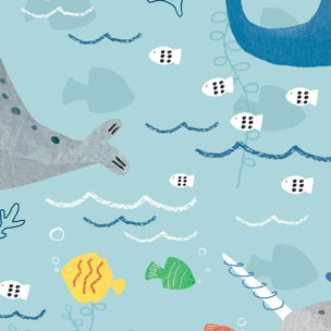 Affiche enfant happy ocean Affiche + cadre en bois - Chêne