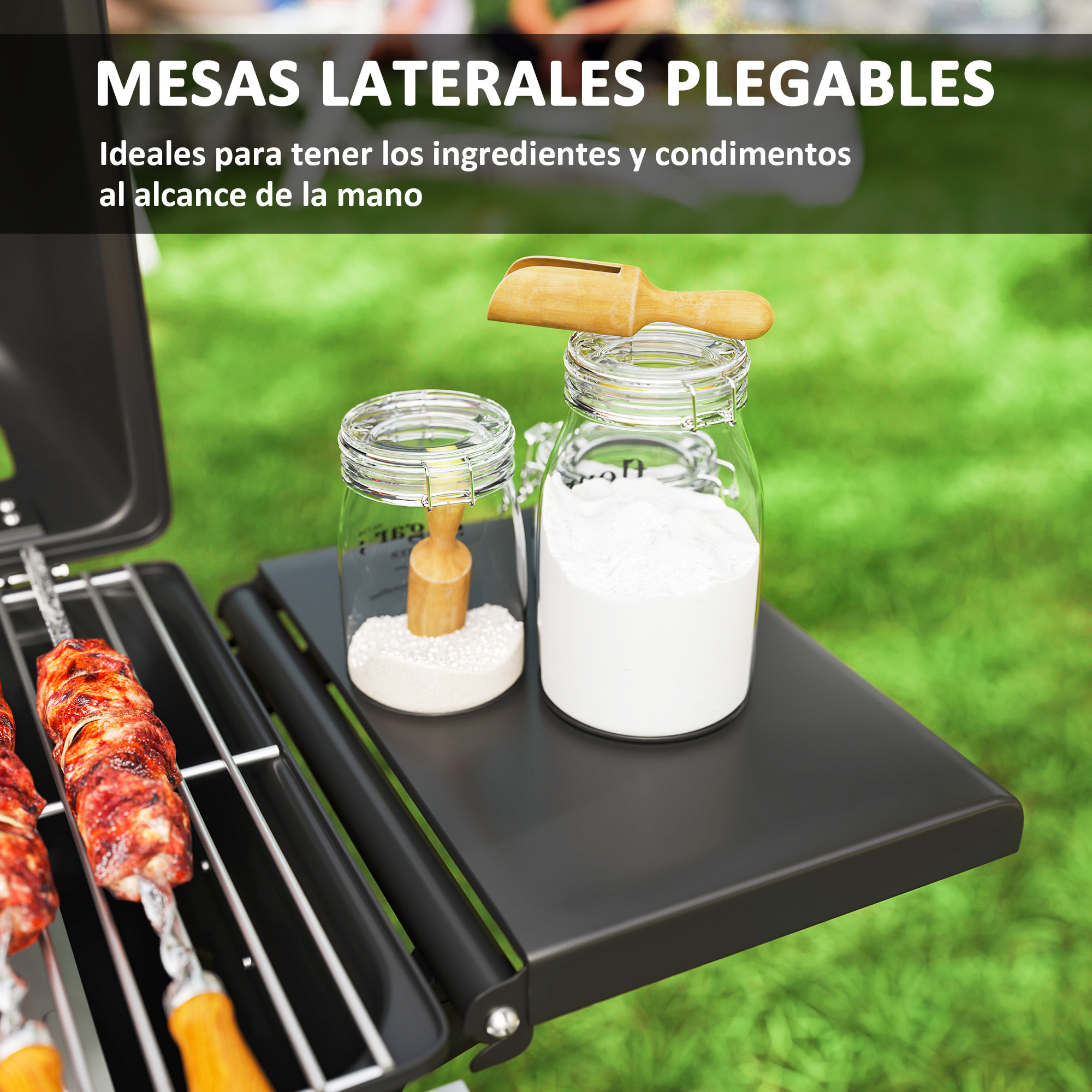 Barbacoa de Gas con 2 Quemadores de Acero Inoxidable 2,8 KW Barbacoa Portátil con Mesas Laterales Plegables Bandeja Extraíble Termómetro y 2 Ruedas para Pícnic Camping 101x50x102 cm Negro