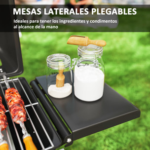 Barbacoa de Gas con 2 Quemadores de Acero Inoxidable 2,8 KW Barbacoa Portátil con Mesas Laterales Plegables Bandeja Extraíble Termómetro y 2 Ruedas para Pícnic Camping 101x50x102 cm Negro