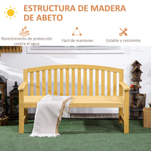 Banco de Jardín de 2 Plazas Banco Exterior de Listones de Madera con Respaldo y Reposabrazos para Terraza Balcón Patio Carga 240 kg 143x51x85 cm Natural