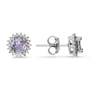 Orecchini Bottone Fiore con Cubic Zirconia Viola