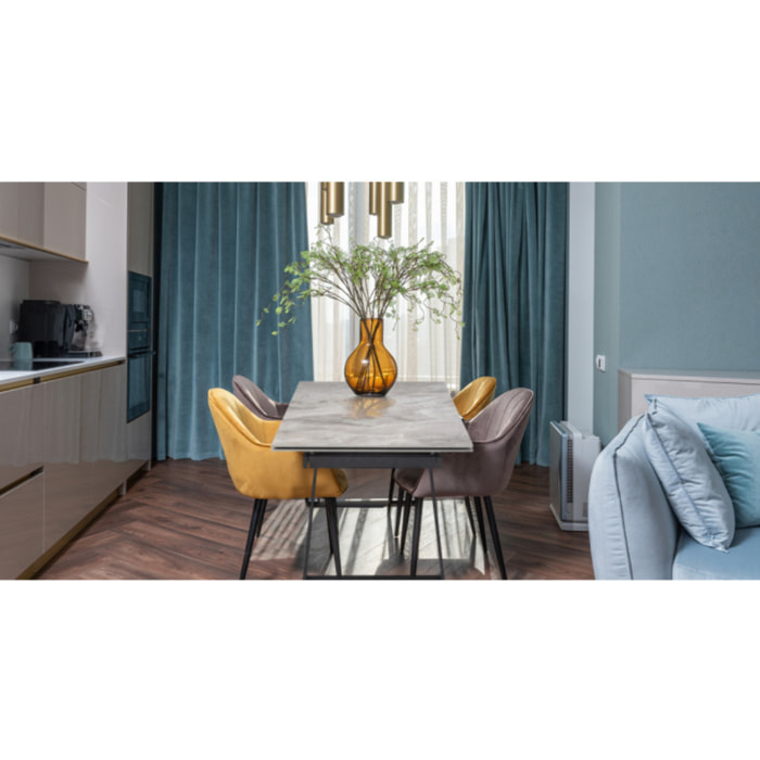 Table extensible céramique gris marbré 180/260 cm pieds - UNIK