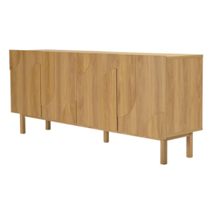ETHAN - Buffet couleur naturelle 4 portes décor motif arrondi