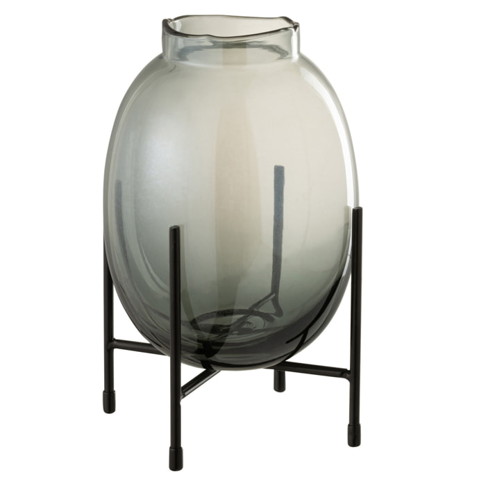 J-Line vase sur Pied Bord Irrégulier - verre - bleu gris/noir - small - 24.5 cm de hauteuré