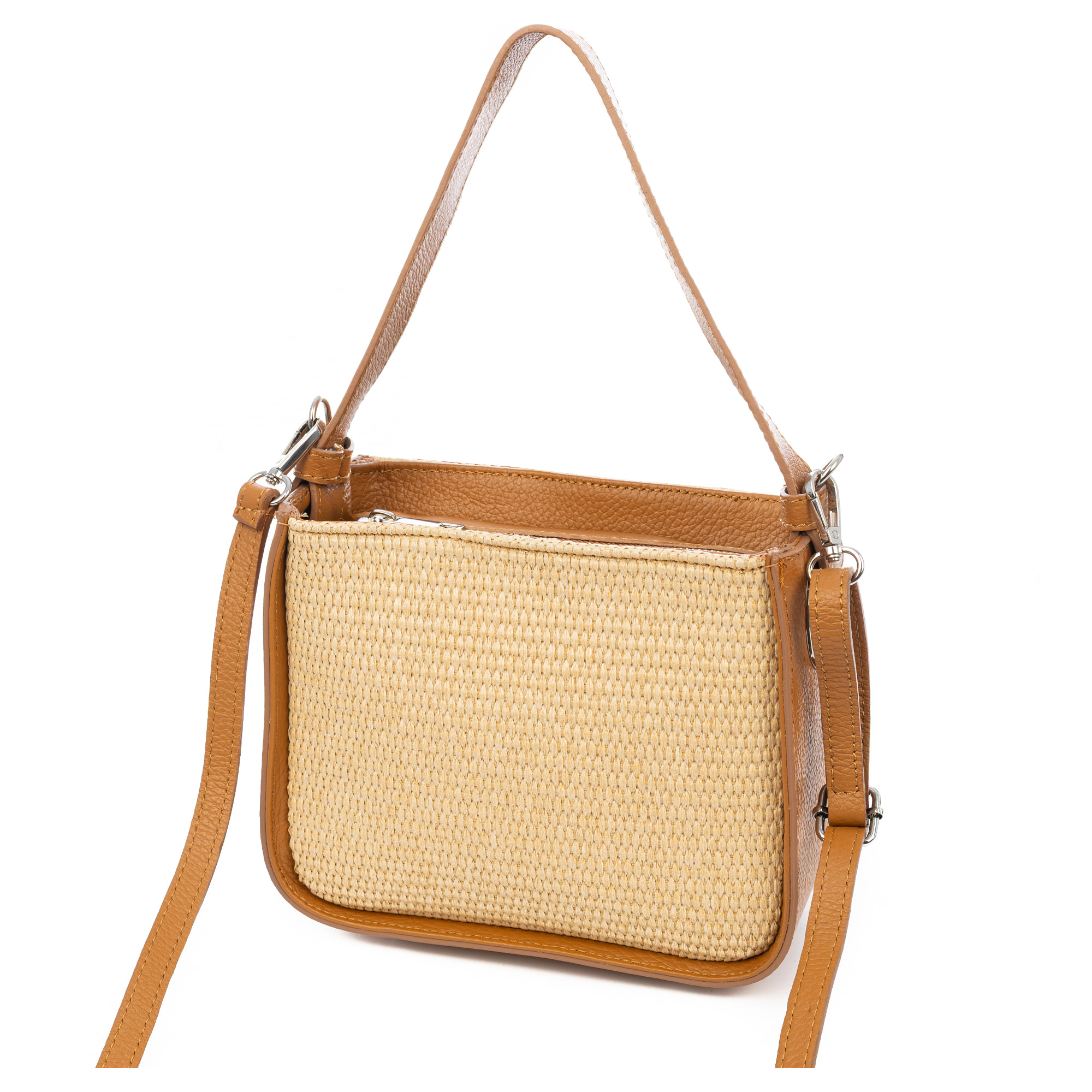 Bassano Bolso de hombro Mujer. Fabricado en paja y piel auténtica Dollaro.