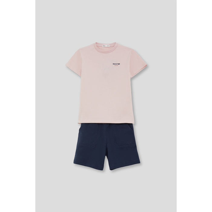 Conjunto Camiseta Lisa con Texto en el Pecho y Shorts con Bolsillos Parche Laterales | Color: Rosado | Street Monkey