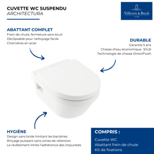 WC suspendu sans bride Architectura Directflush + abattant frein de chute
