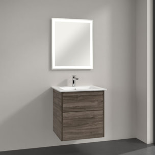 Set meuble avec vasque Finero Villeroy & Boch 60cm Chêne stone oak avec miroir avec éclairage