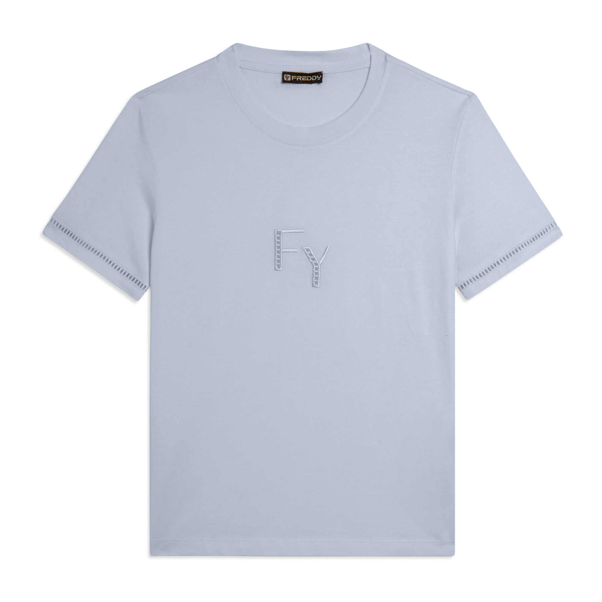 T-shirt Girocollo con Ricamo Traforato del Logo