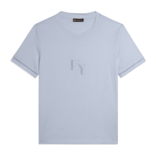 T-shirt Girocollo con Ricamo Traforato del Logo