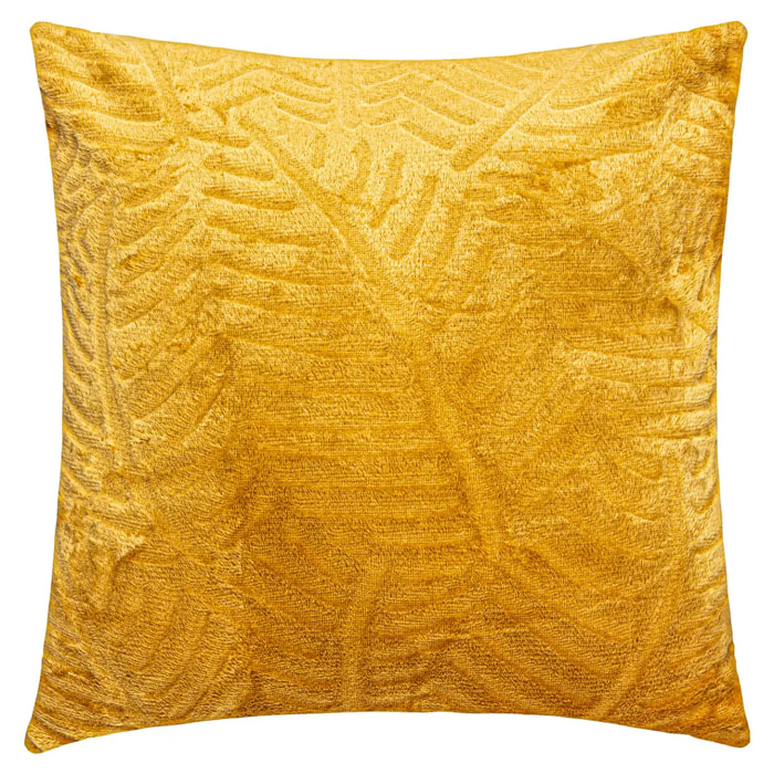 Coussin "Feuilles" - flanelle - jaune ocre - 40x40 cm