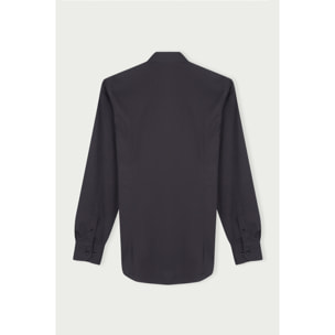 Camicia Uomo 1 Bottone Francese Slim Cotone Unito Grigio Scuro